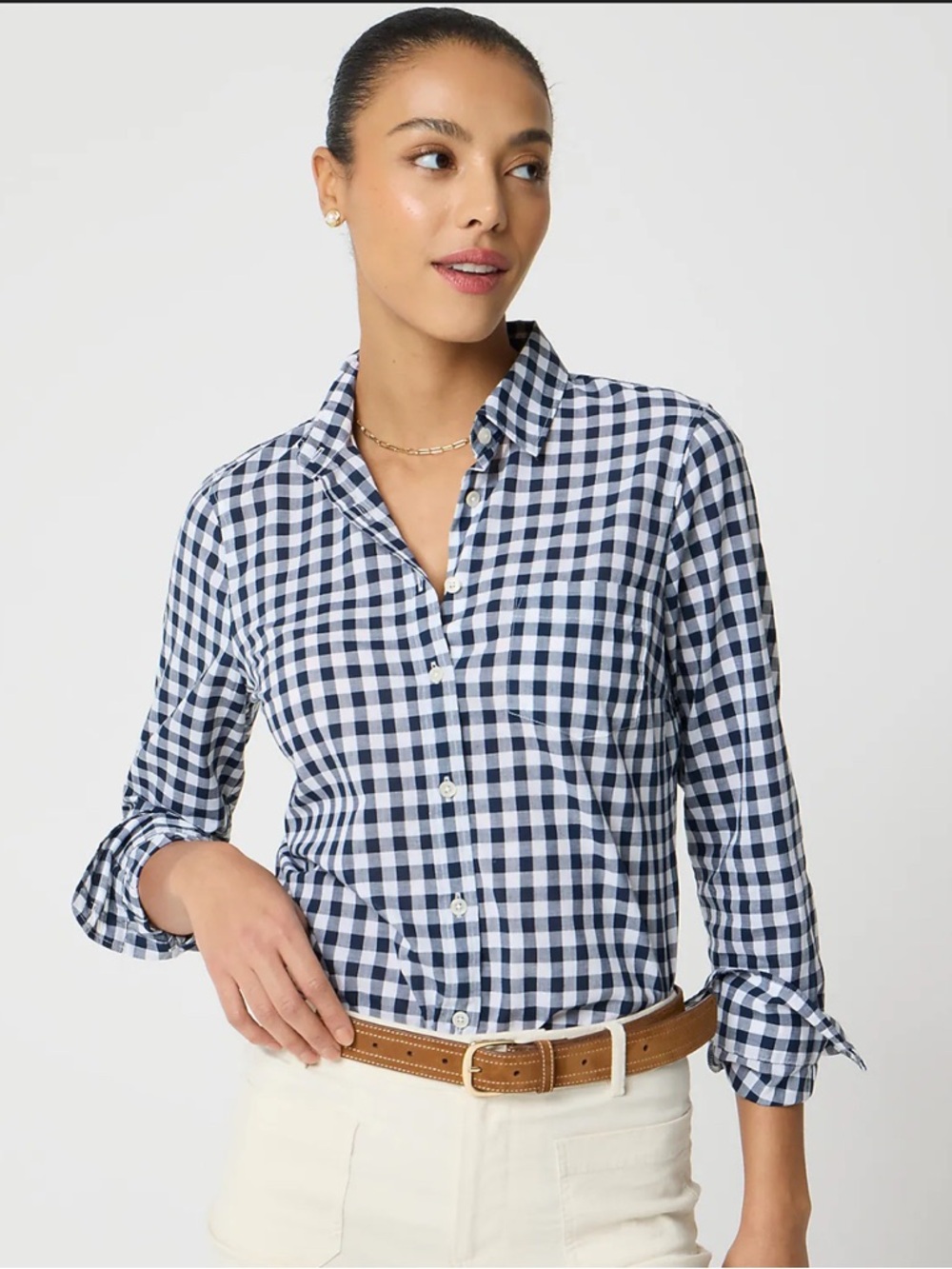 J. Crew Classic Navy Gingham Button Down Shirt Women’s Cotton Americana Preppy